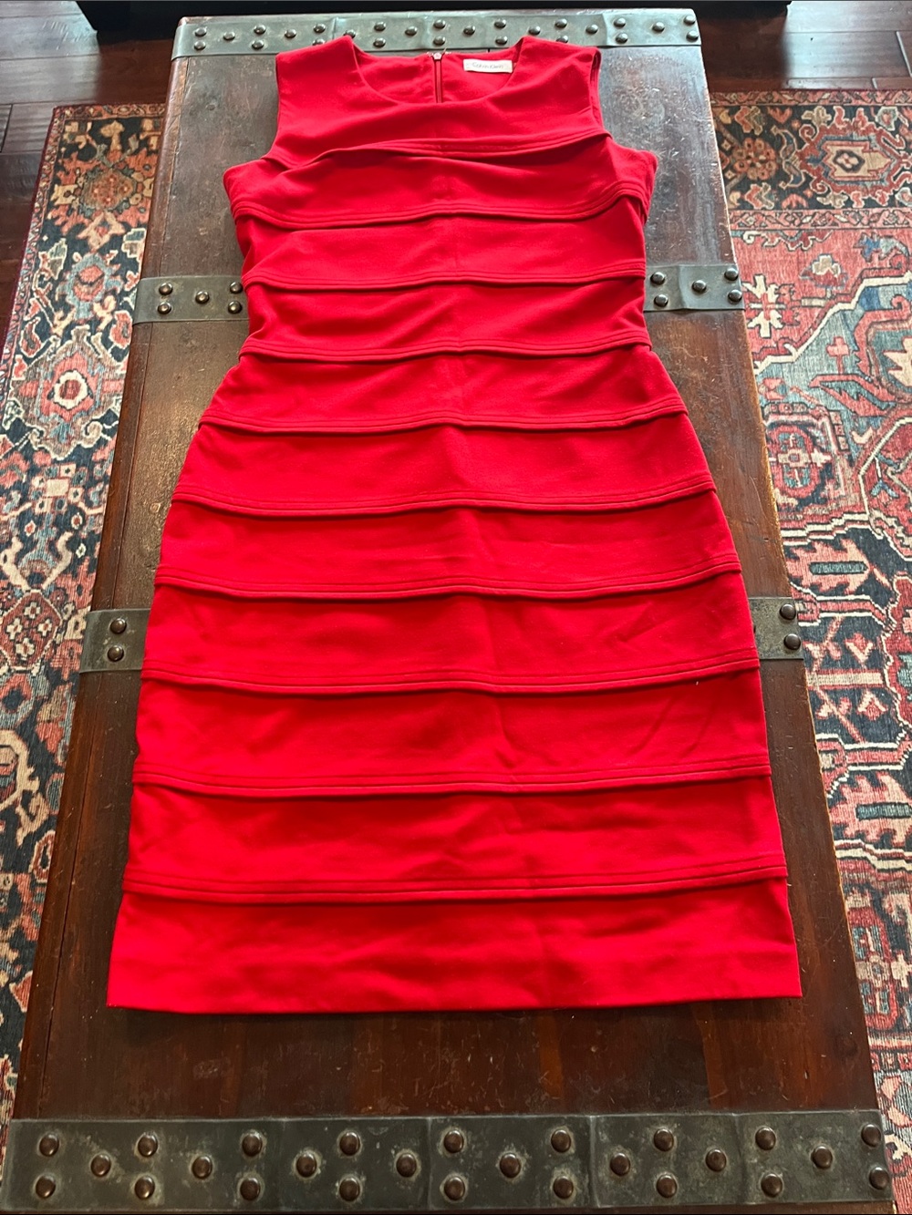 Calvin Klein Sleeveless Red Tiered Bodycon Dress